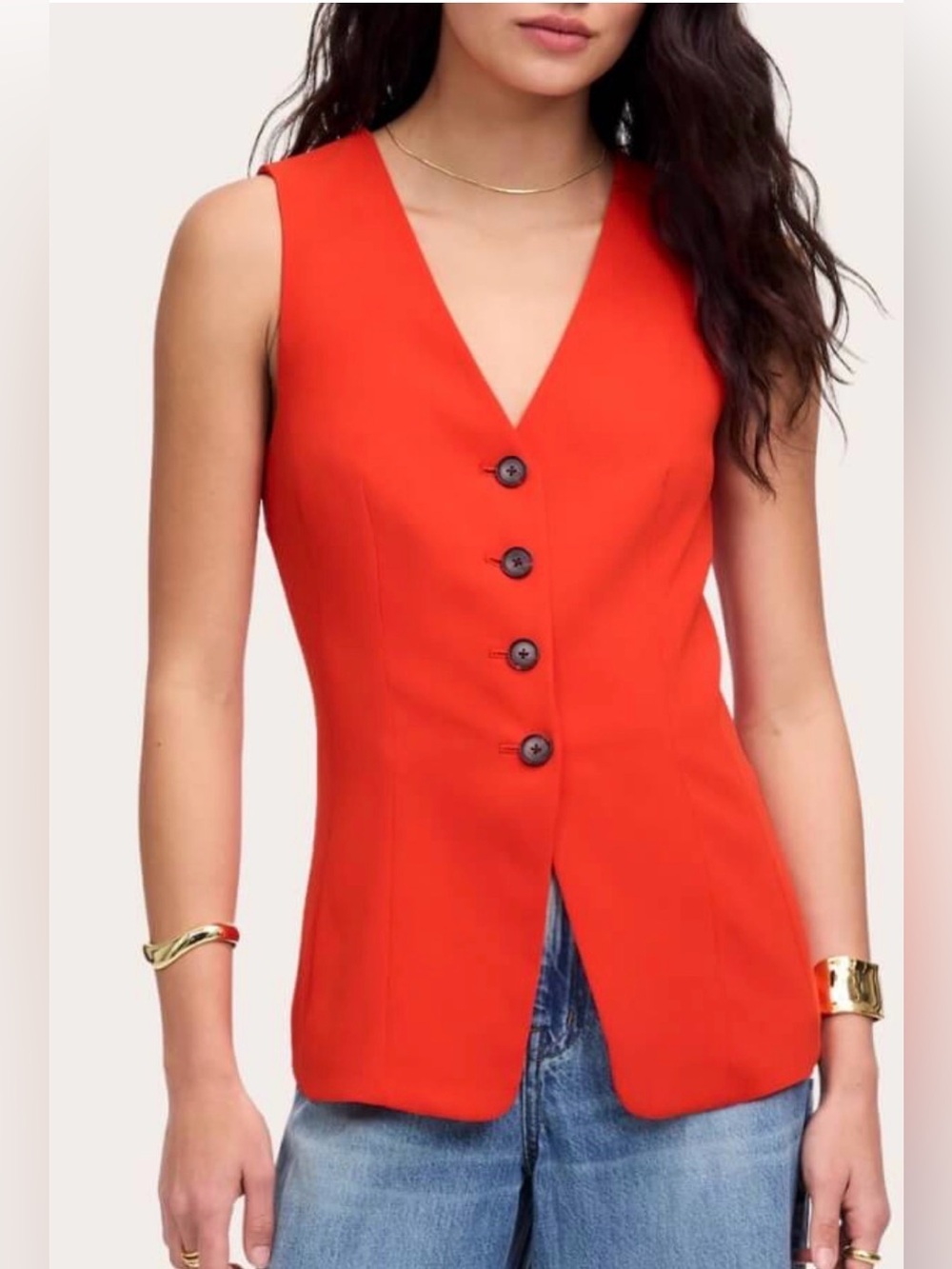Madewell Red Sleeveless Button-Front V-Neck Top